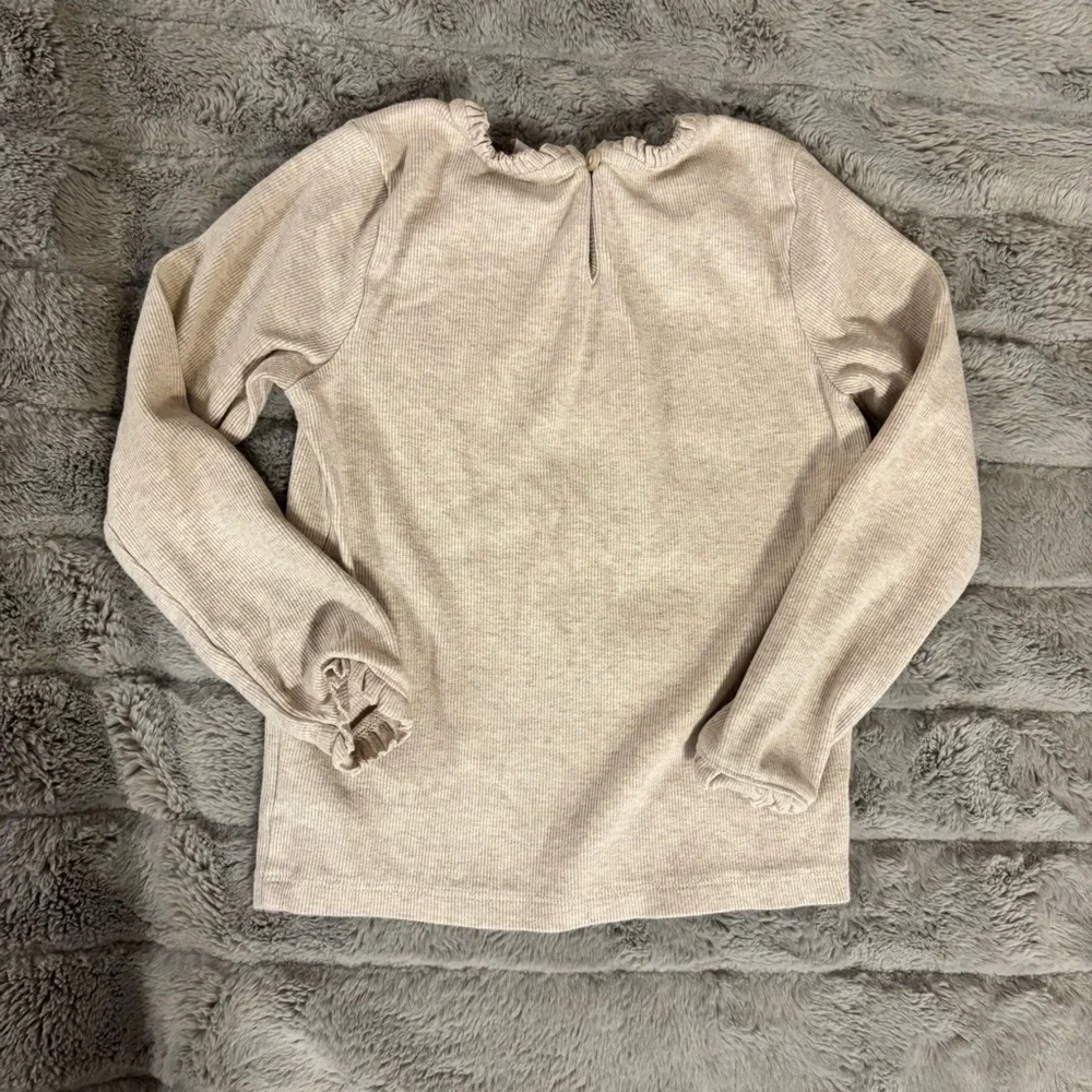Beige Gap Kids Fine Ribbed Pullover Ruffle Sweater, Long Sleeve, 5 Years